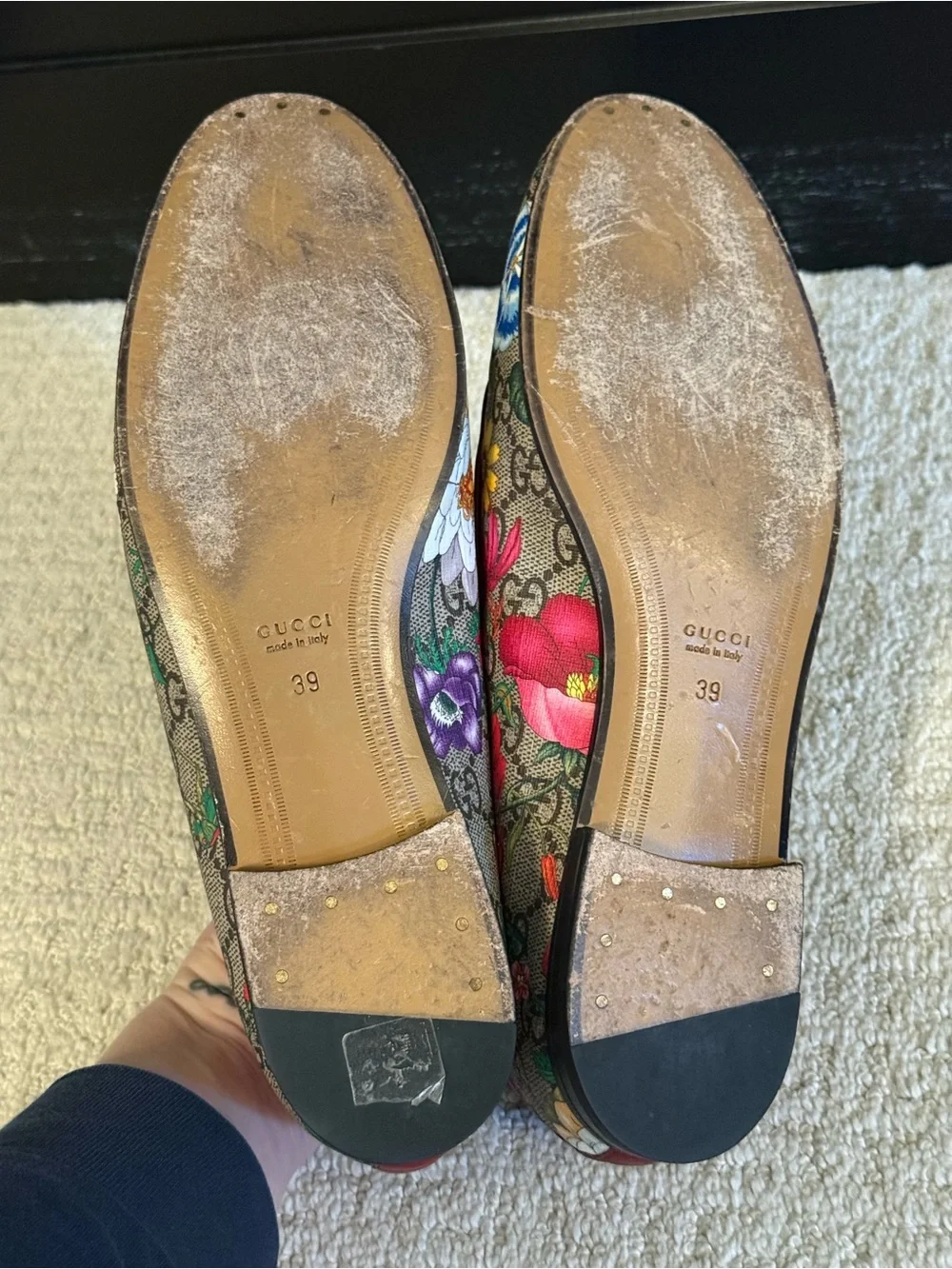 Gucci Floral Horsebit Loafers - Red Trim 39